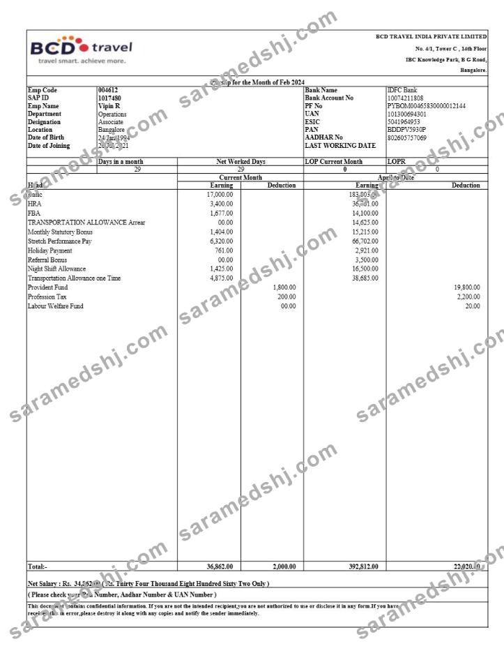 BCD Travel India payslip template in Word and PDF formats.pdf, 1